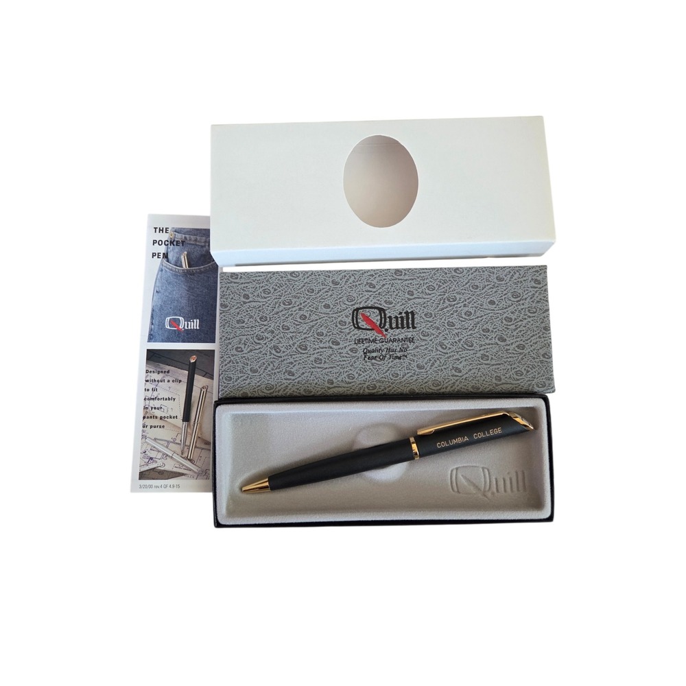 Quill Matte Black Gold Columbia College Ballpoint‎ Pen with Original Box USA